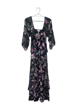 Jessica Simpson Boho Floral Maxi Dress - Black & Pink